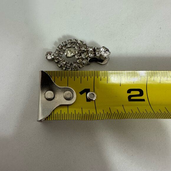 Clear Rhinestone Circular Drop Earrings Clip On Wedding Prom Bling Mid Century - Picture 2 of 4